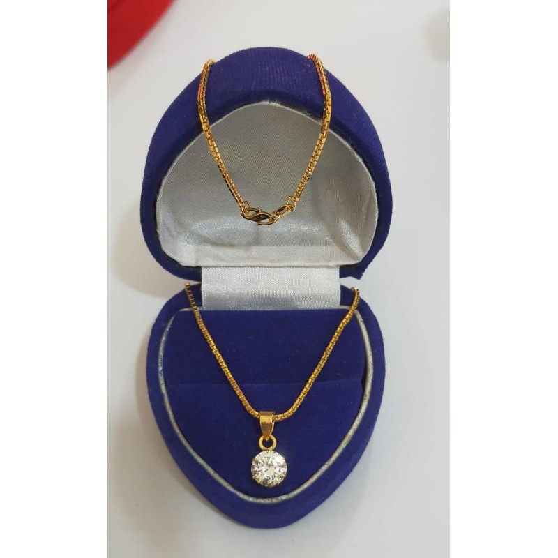 Kalung Santa + Liontin Desi, Perak 925, Sepuh emas kuning