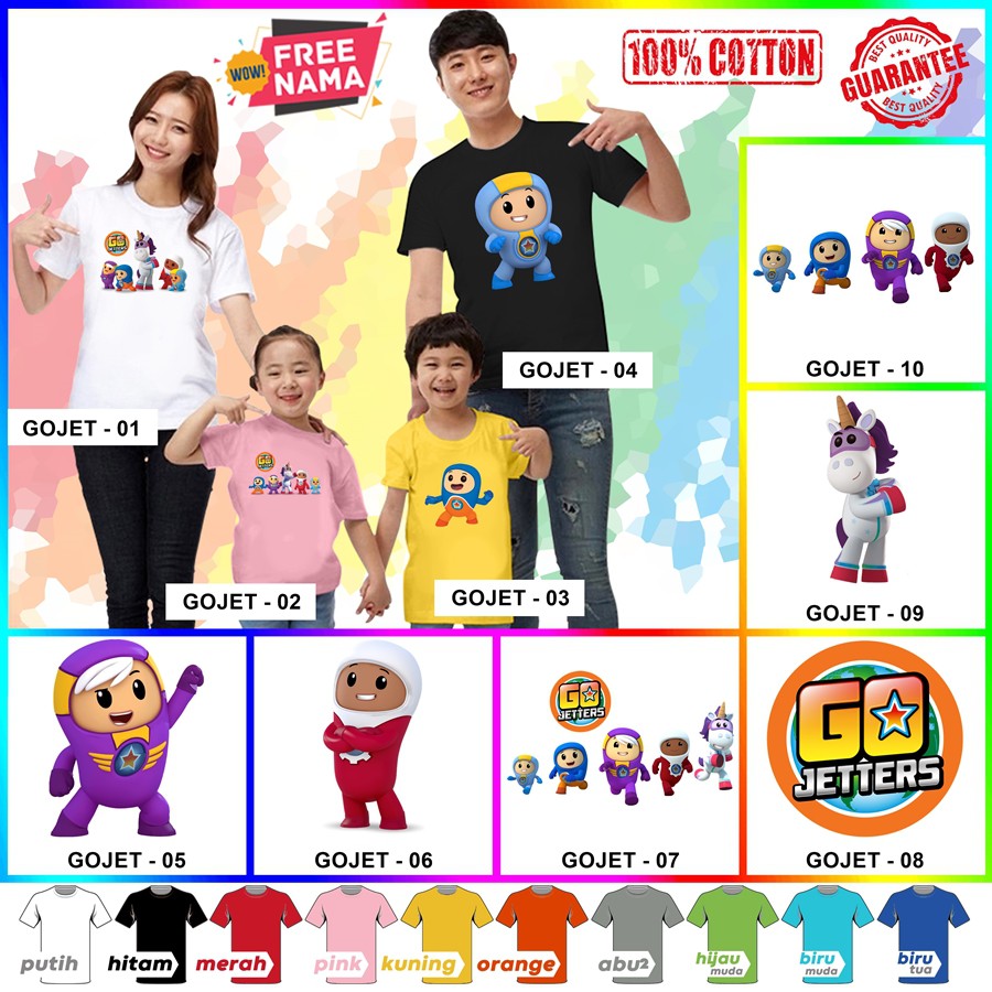 [FREE NAMA!!] Baju Kaos COUPLE  ANAK DAN DEWASA GO JETTERS BANYAK MOTIF