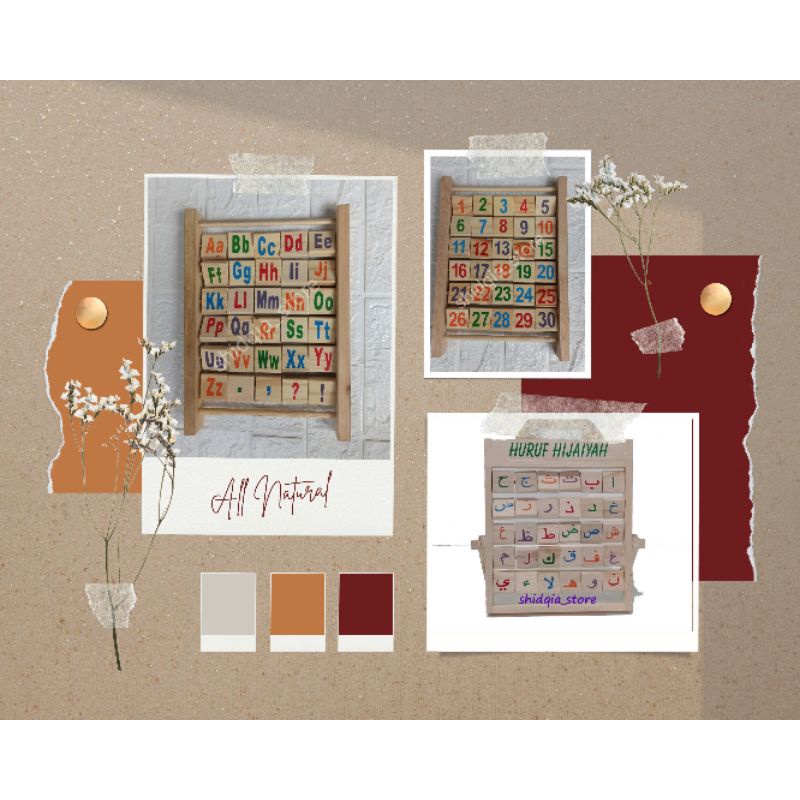 Sempoa Pinus Natural Huruf Besar & Angka Mainan Kayu edukasi anak (APE) - wooden block