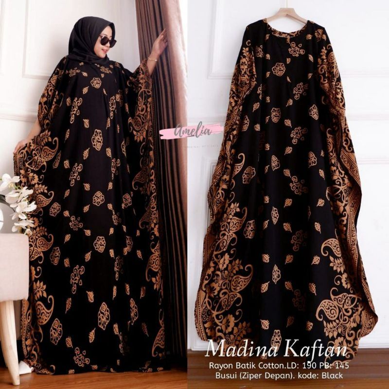 Gamis Rayon Jumbo Madina Kaftan Terlaris Motif Bunga Size Jumbo Busui Resleting / Kaftan Wanita / Gamis Arabian