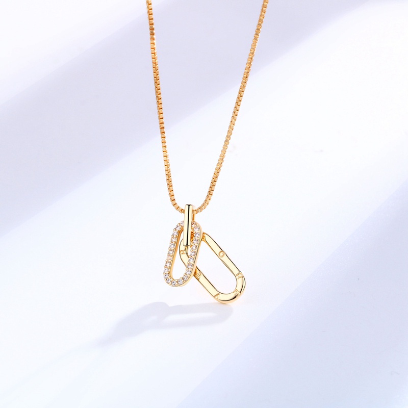 Fancyqube Kalung 925 Sterling Silver Bentuk U Lapis Rose Gold 18k Hias Zircon Gaya Klasik Untuk Wanita