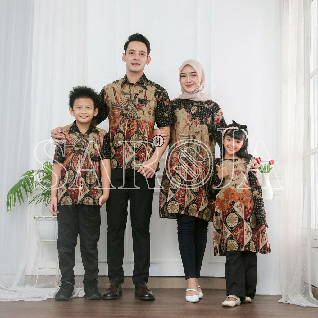 SAROJA | Couple Tunik Keluarga Alisa Hitam | Couple Tunik Batik | Couple Tunik Pasangan | Couple Tunik Ibu Anak Perempuan | Dress Lengan Panjang