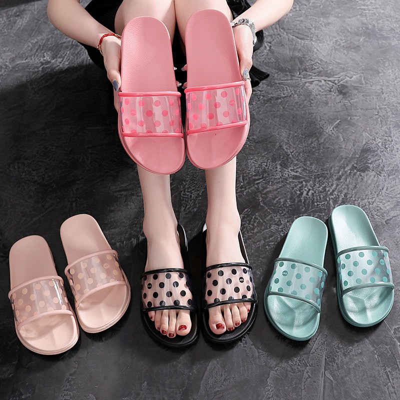 Grosir - S950 Sandal Polkadot Transparan / Sandal Slop / Sandal Kokop Lentur / Sandal Jelly / Sandal Wanita