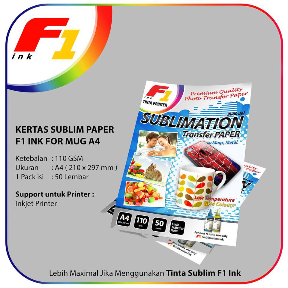 Jual Kertas Sublim Sublimation Paper F1 Ink For Mug Isi 50 Lembar