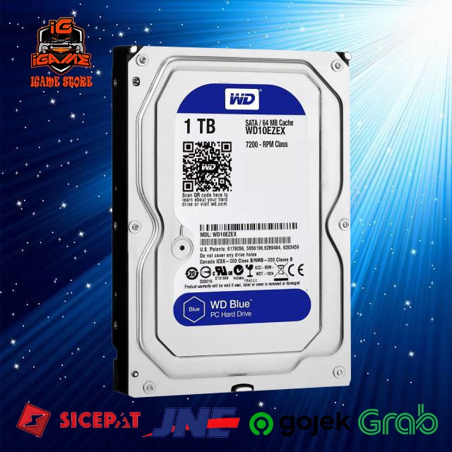 HARDDISK INTERNAL/PC WD 1TB Sata3 7200 BLUE 64MB.(WD10EZEX) - RESMI TOP