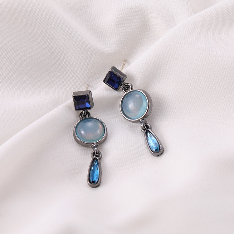 Sterling silver jarum blue water drop vintage anting-anting gaya Baroque anting-anting perempuan min