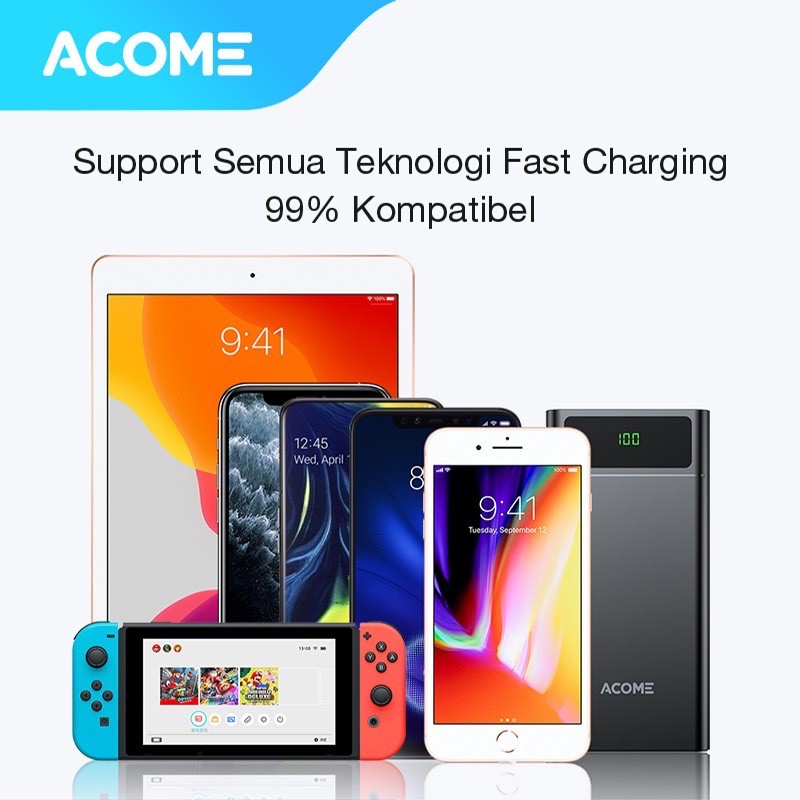 ACOME Powerbank 20000 mAh All in 1 Fast Charging QC3.0 PD VOOC SCP Dash Garansi Resmi 18 Bln AP201