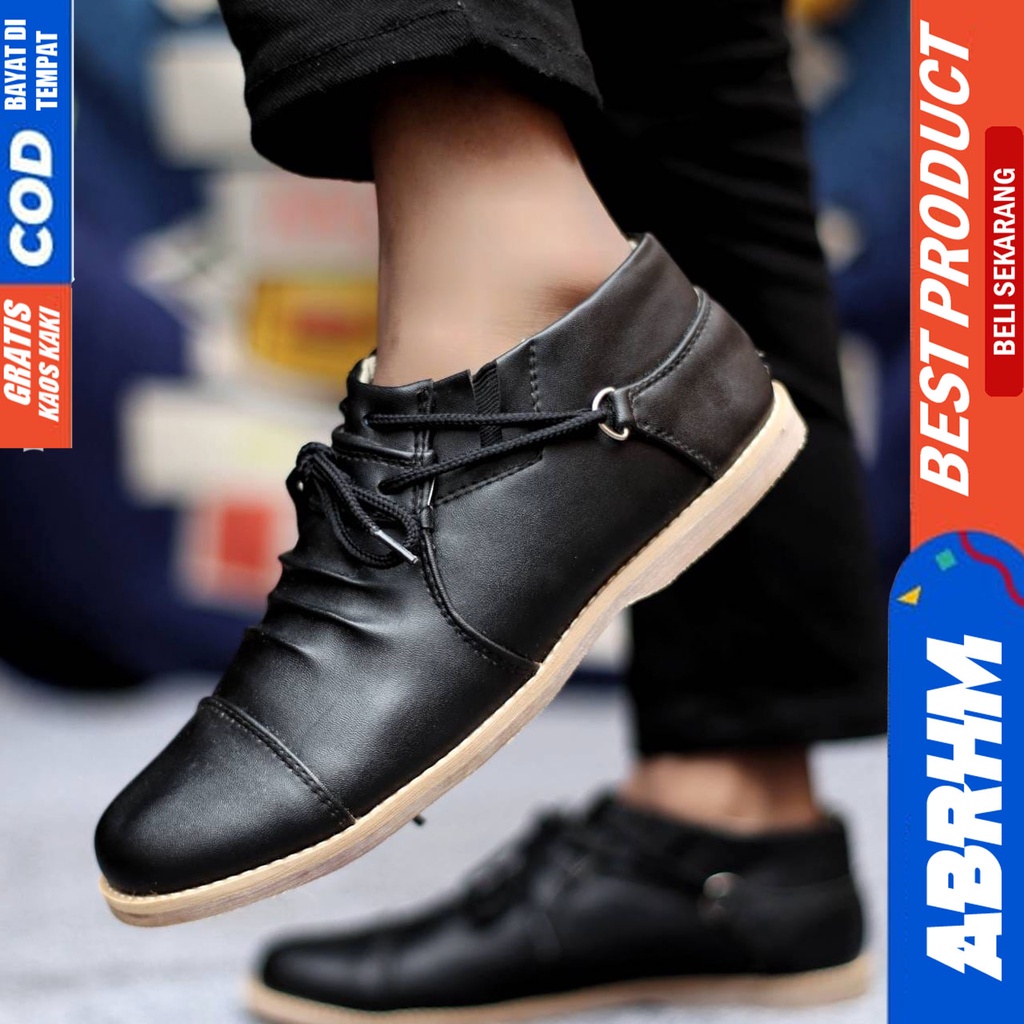 Sepatu Casual Pria Formal Tali Pantofel Kulit Pu Kerja Kantor Kondangan Kuliah Hitam Fashion Shoes Terbaru Murah Kekinian Original ORICON ABRHM