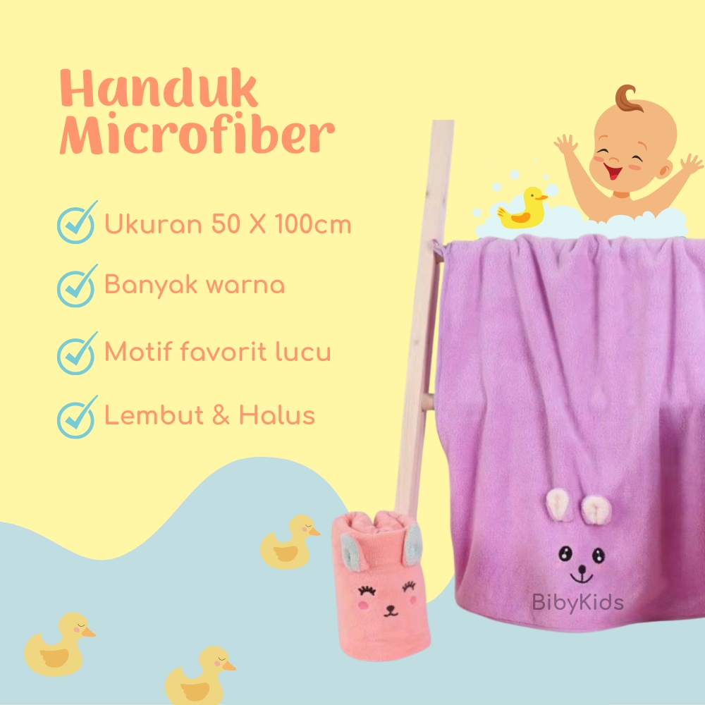 Handuk Bayi Microfiber Karakter 100x50cm Lembut Anak Perlengkapan Mandi Baby Newborn Lap Mandi Souvenir Kado Kelahiran Murah