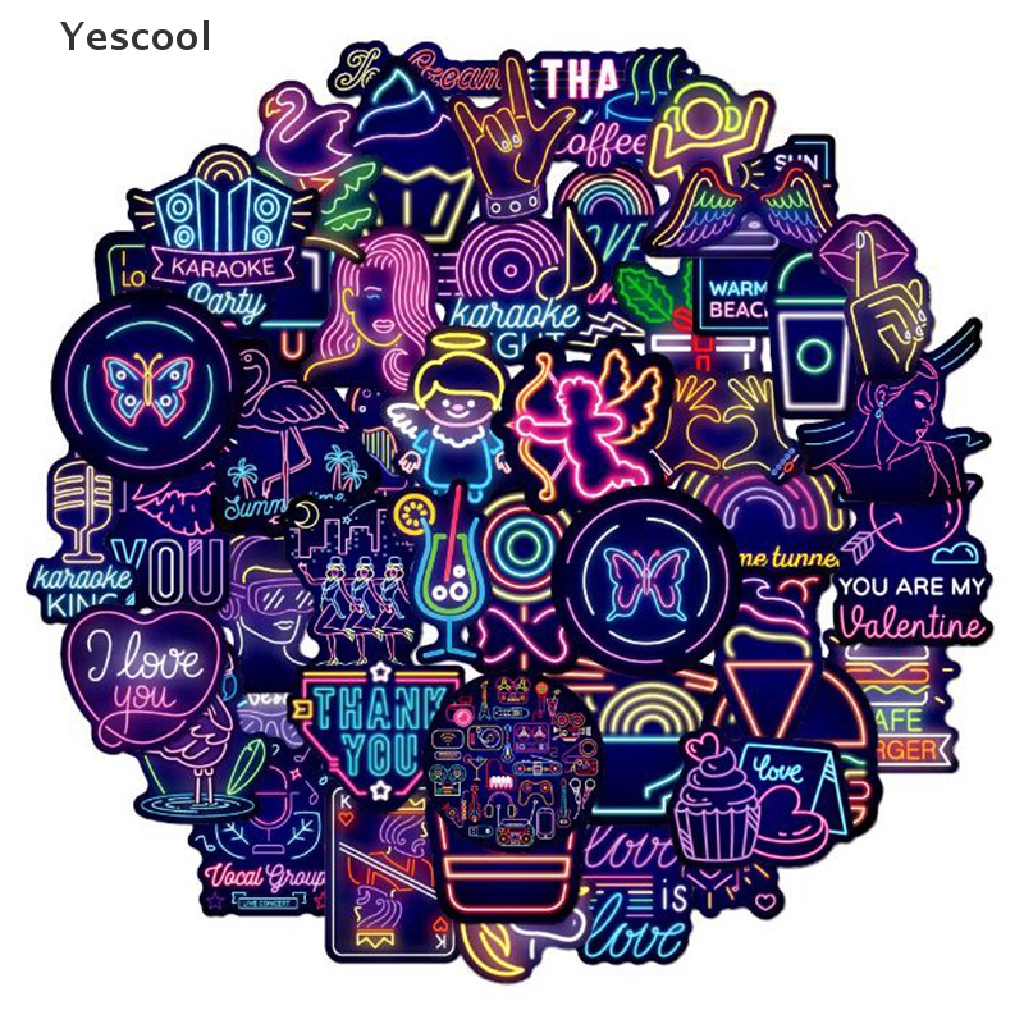 Yes 50Pcs Stiker Neon Anti Air Untuk Laptopskateboardkopergitar