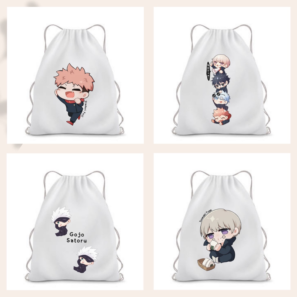 BISA CUSTOM Stringbag Ransel Serut Tas drawstring Anime JUJUTSU KAISEN tas sekolah kampus olahraga string bag multifungsi || Kiiyoomii ||