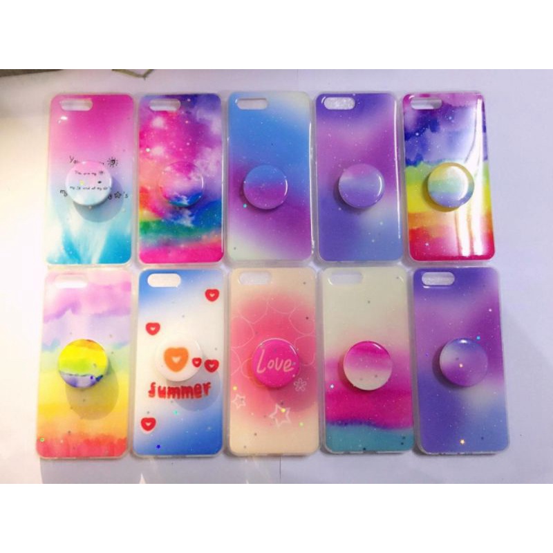 CASE RAINBOW PLUS POPSOCKET UNTUK OPPO A15 VIVO Y17