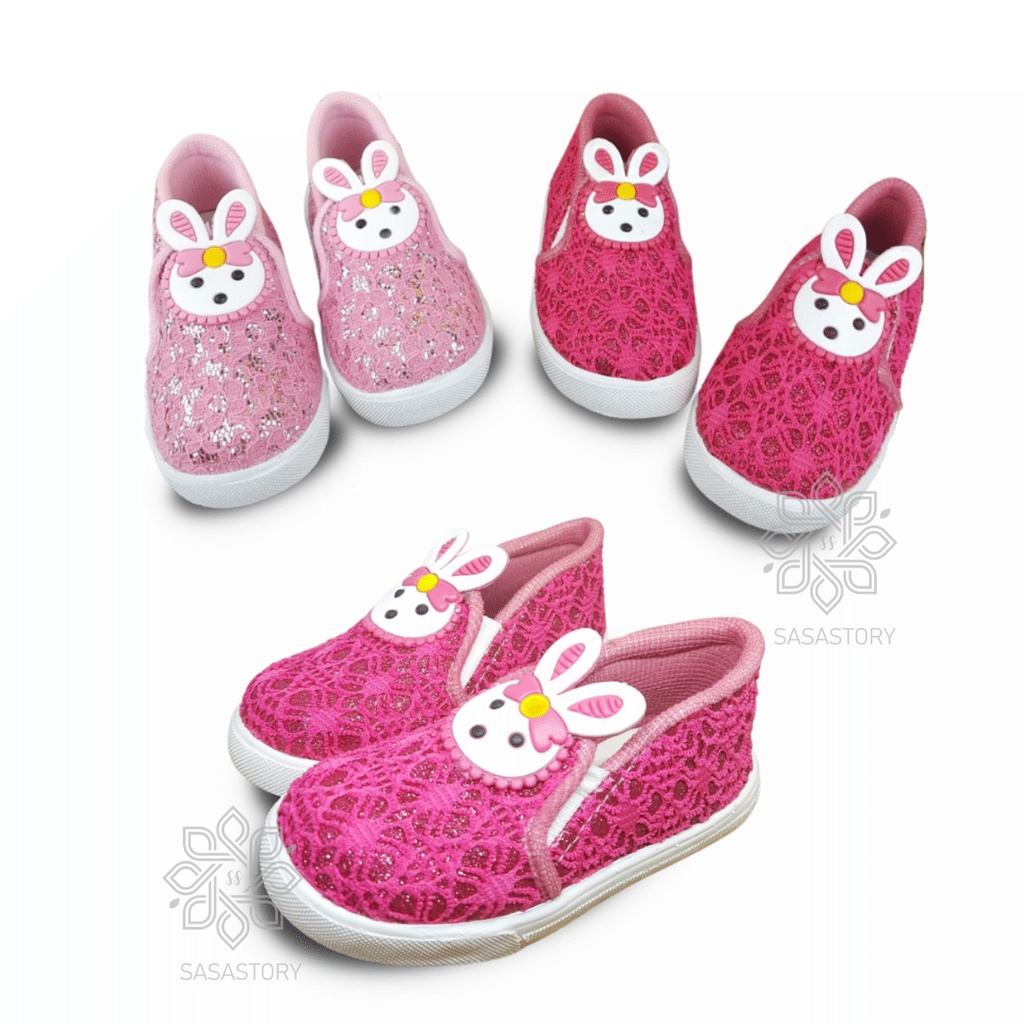 Sasastory Sepatu Pesta Slip On Brokat Anak Perempuan Usia 1 2 3 4 5 6 Tahun Pink Fanta CA25