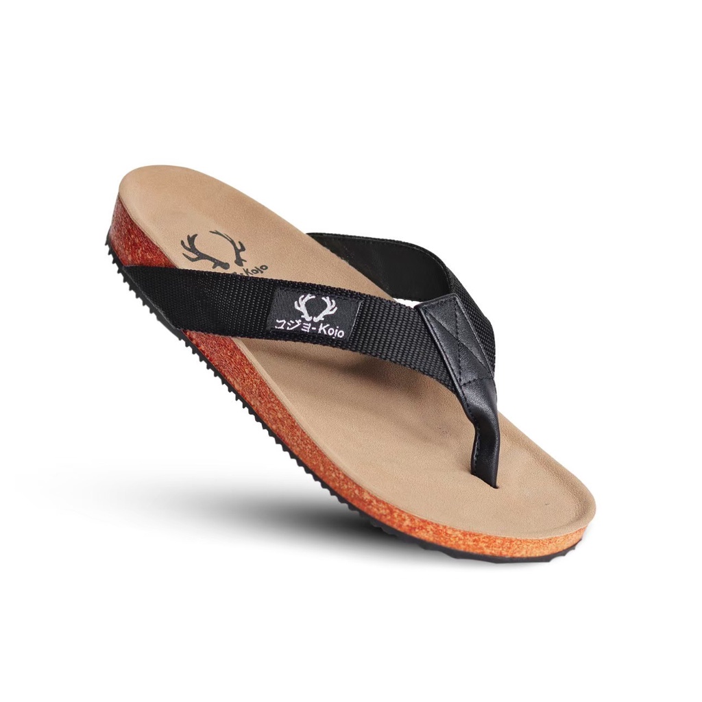 SORA BLACK ORIGINAL x KOJO Sandal Jepit Hitam Pria Sendal Casual Simple Jalan Santai Harian Hangout Main Kondangan Kerja Formal Lebaran Flip Flop Remaja Dewasa Bapak Bapak Kado Orang Tua Semi Kulit Premium Distro Footwear Keren Terbaru Kekinian Branded