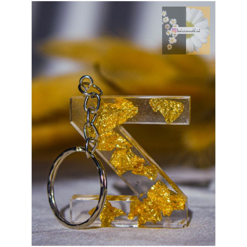 Keychain Resin Custom | Gantungan Kunci Resin | Resin Inisial Nama | Keychain Motif Bunga |