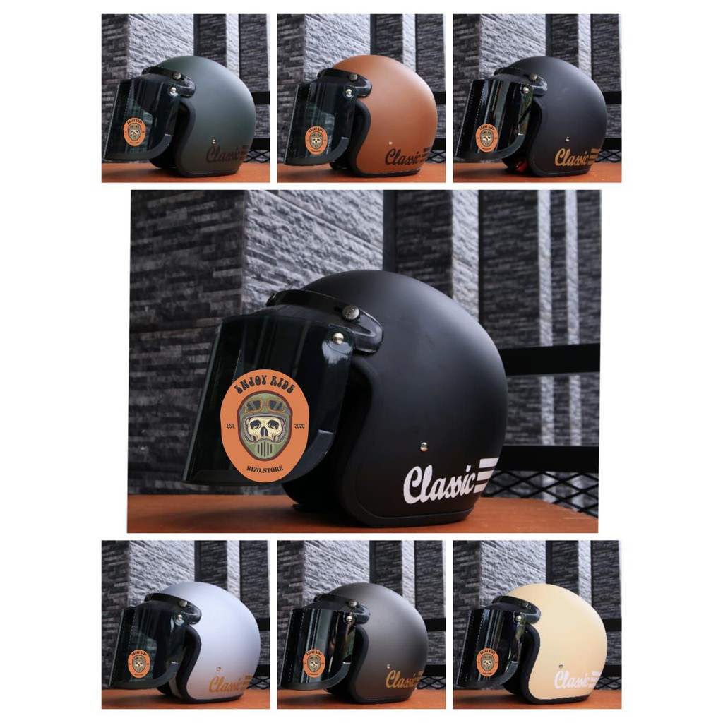 Helm Bogo Garis Classic Dcs Kaca Datar Flat Injak Free Packing Buble Kardus