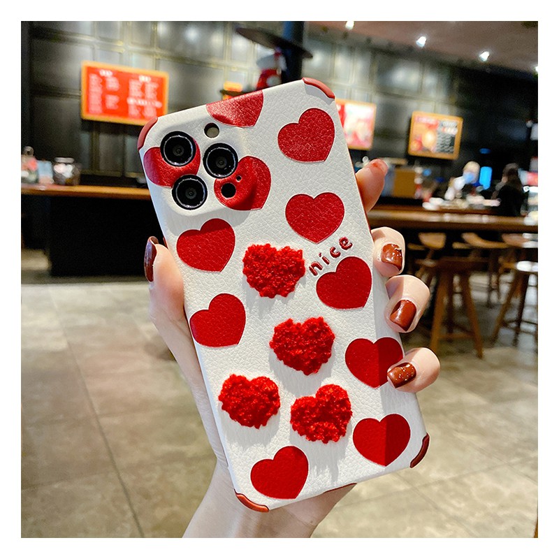 Red Little Heart Semi Leather (Bahan tidak mudah kotor) Case iphone 7+/8+/XS MAX/XR/11 PROMAX/12 PRO