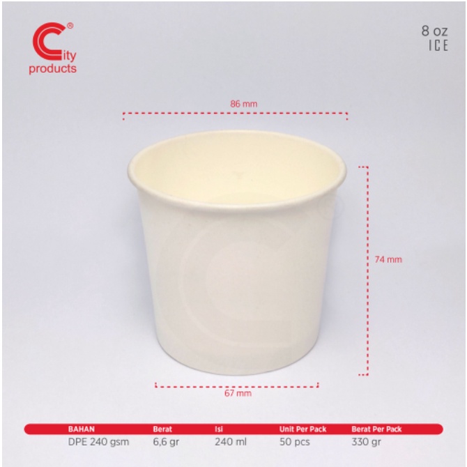 Paper Cup 8oz ICE CREAM (240ml) tanpa tutup @100pcs
