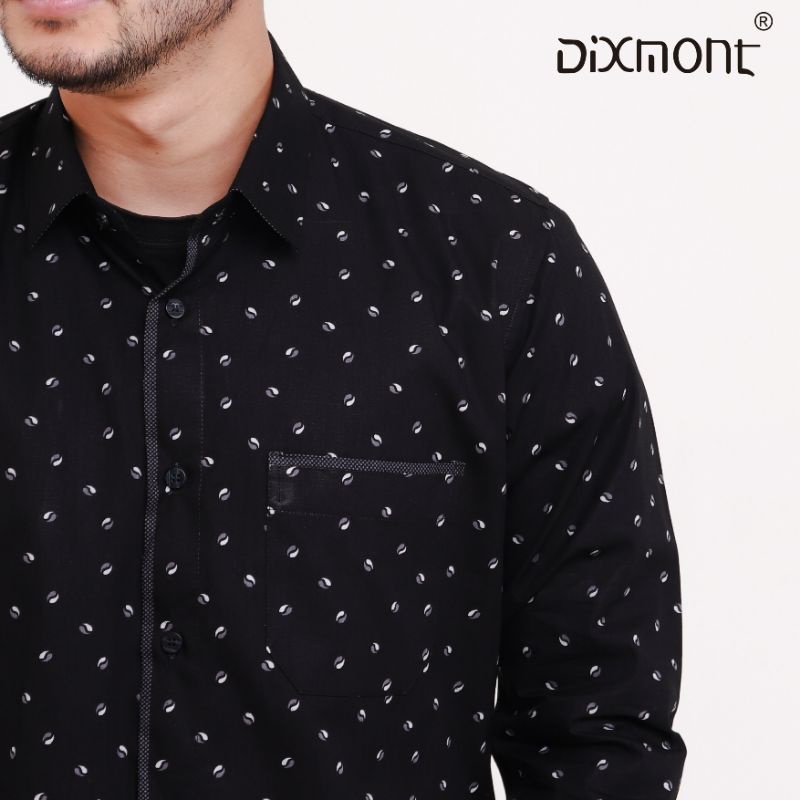 Dixmont Kemeja Pria Basic Formal Motif Lengan Panjang Hem ML00921