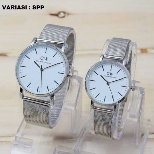 BAJ JAM TANGAN COUPLE DW RANTAI PASIR SILVER PLAT PUTIH / ( 5 WARNA ) JAM TANGAN MURAH / DW019