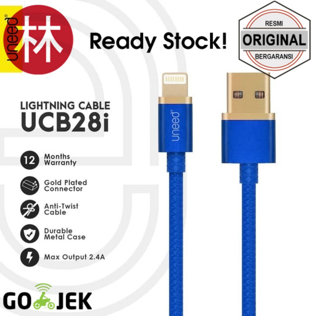 Uneed UCB28i Gold Plated Kabel Data Lightning Fast Charging Max 2.4A