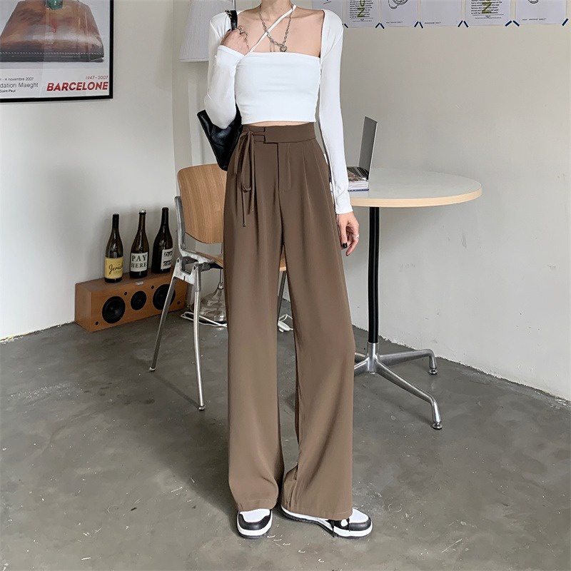 korean style wanita kulot highwaist wanita straight pants loose import celana hitam loose import celana hitam pants/Celana Anti Kusut