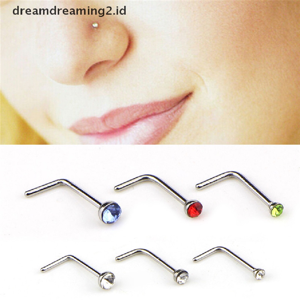 60pcs / Set Cincin Tindik Hidung / Tubuh Bentuk L Bahan Stainless Steel Hias Kristal CZ