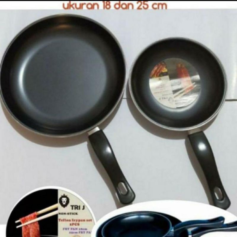 TRI J - Teflon Frypan Hitam Set 2in1 (18cm dan 25cm)