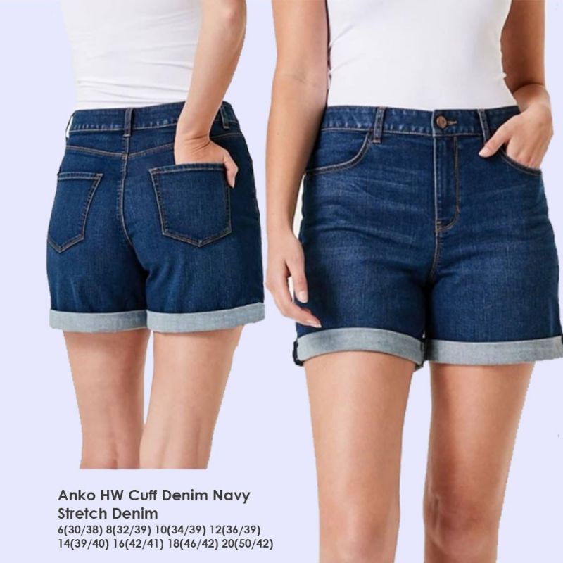 ANKO Celana Pendek Jeans HW Cuffdenim Navy
