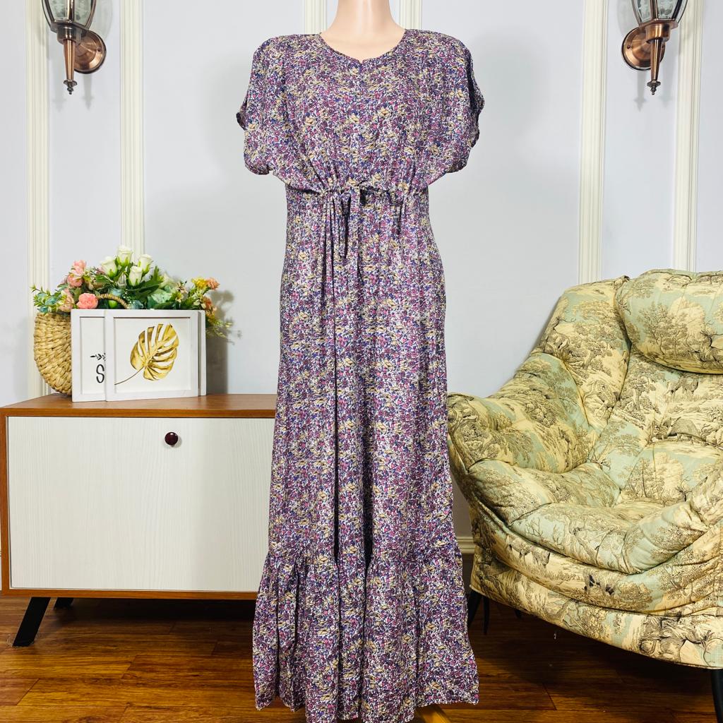 Daster Semata kaki Rayon Manohara Ruffle Busui Panjang Semata Kaki LD 120 Long Dress kekinian - Longdress semata kaki-Lavender Leaf