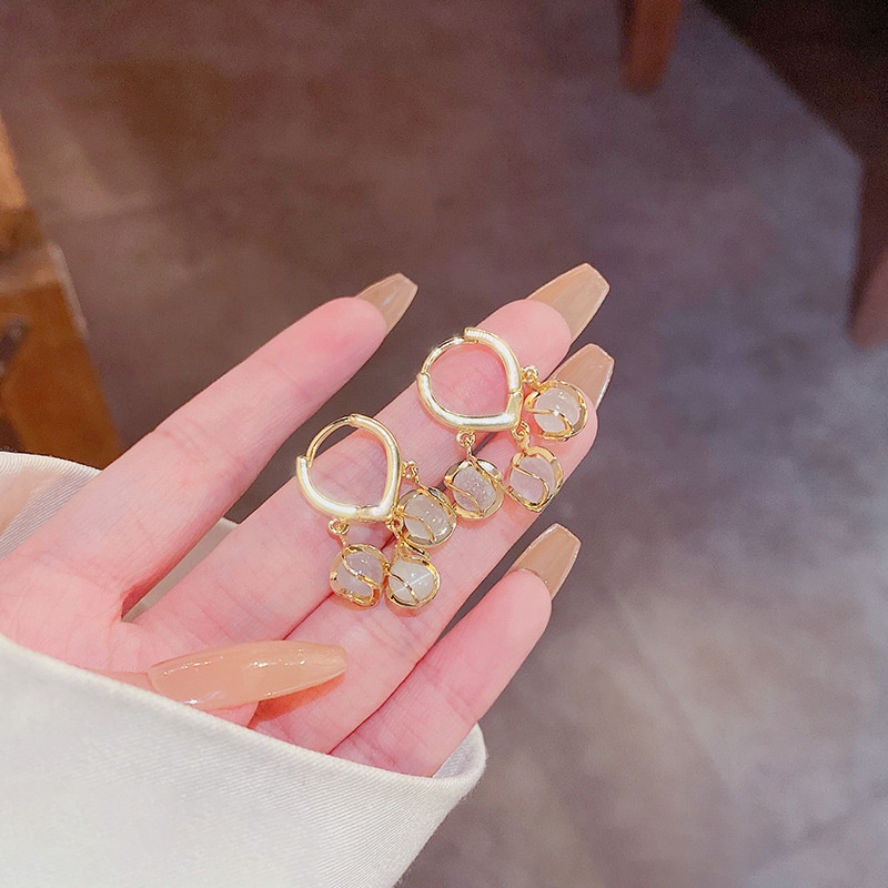 Anting Stud Bahan 925 silver needle Bentuk Opal Untuk Wanita