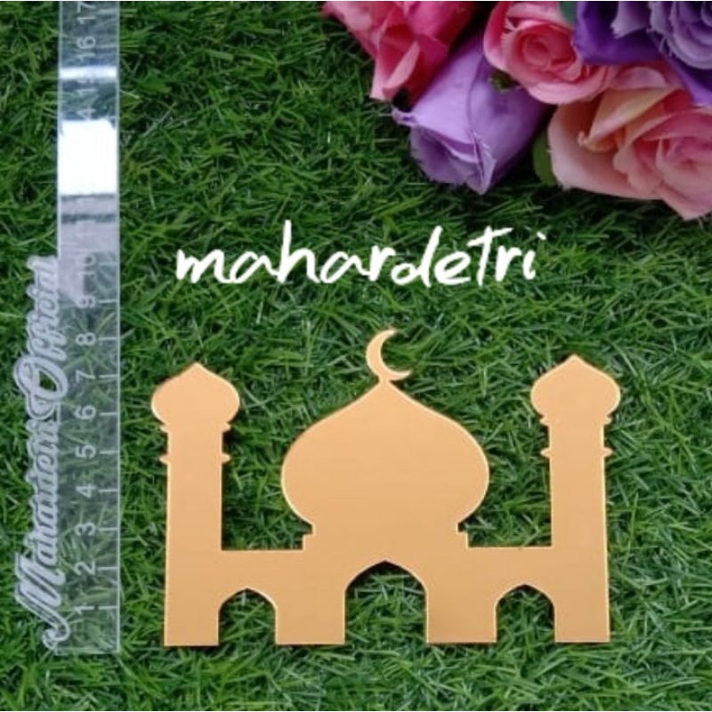 Masjid dari bahan Akrilik GOLD Dekorasi Mahar