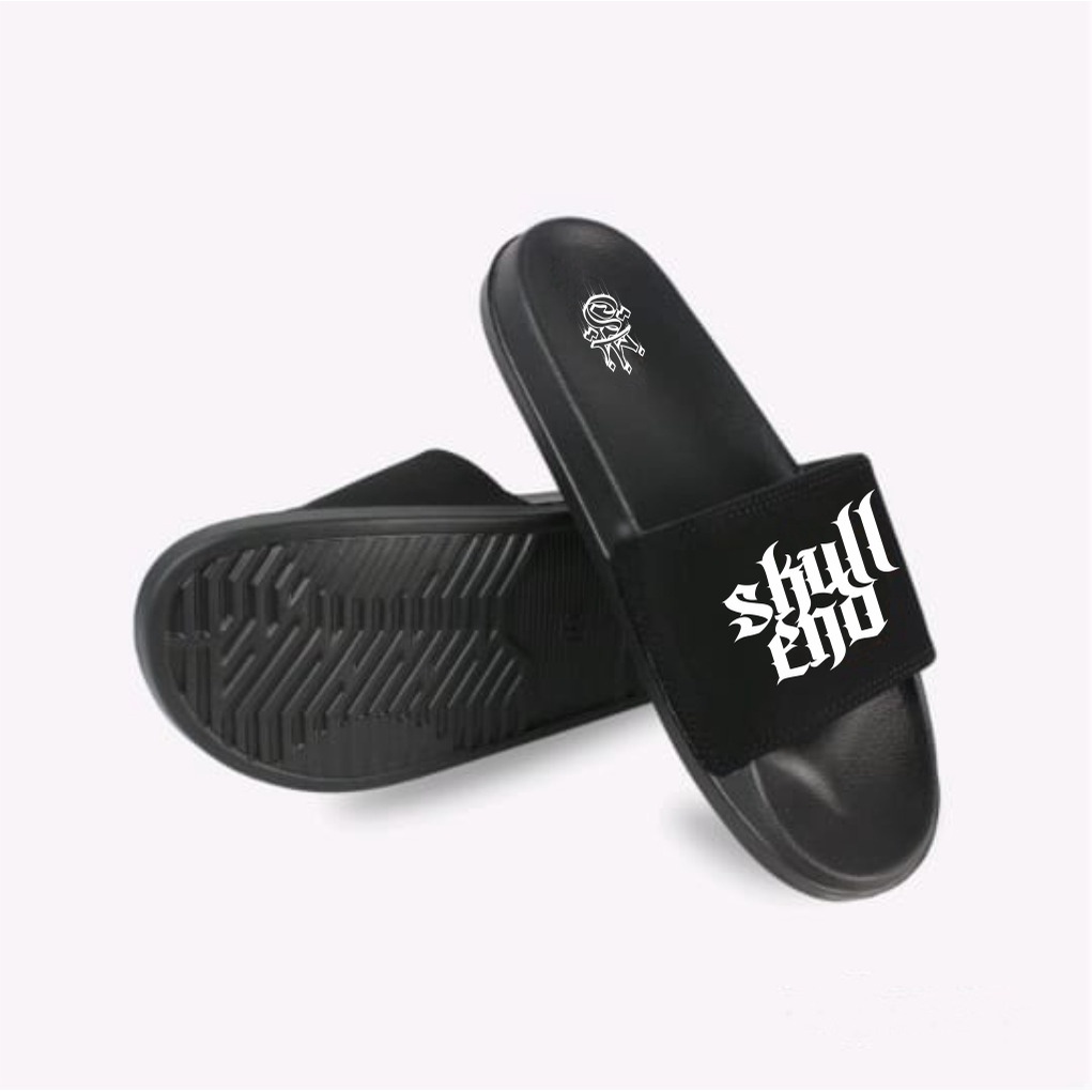 SKULLEND Black Sandal Slop Pria - Sandal Slide on Karet