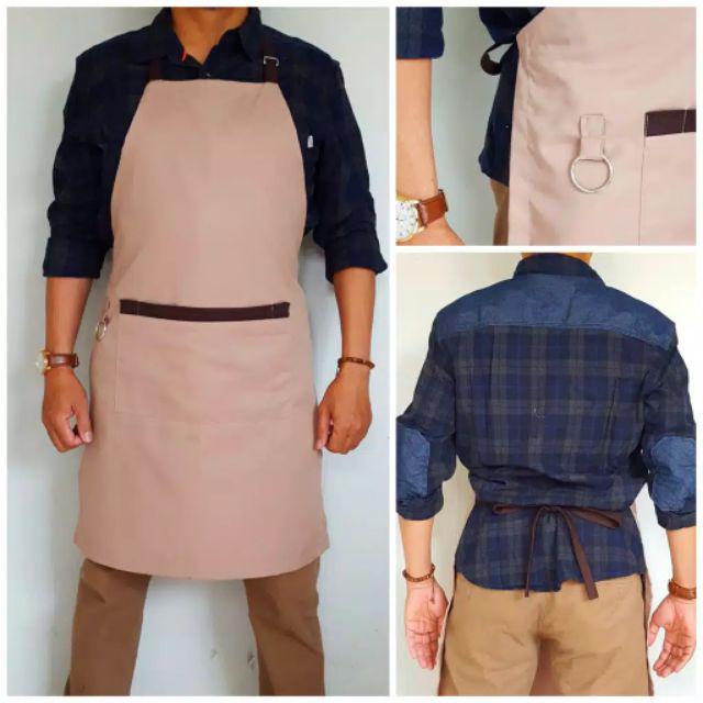 Apron Full 3saku Warna Mocca Bahan Tebal American Drill Yg Bagusnya Bukan Water Proof Non Plastik