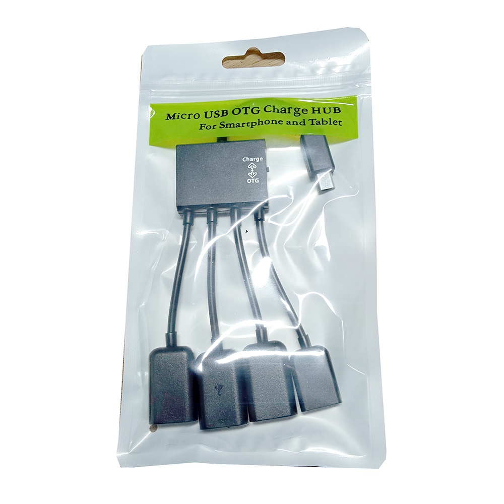 Micro USB OTG Hub 4 in 1 Data Cable &amp; Charge - Black