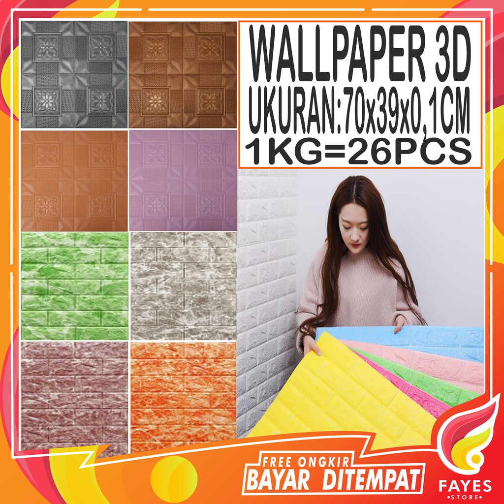 ☮FAYES☮ Wallpaper Dinding Foam 3D 70x39 CM / Motif Batu Bata & Kayu