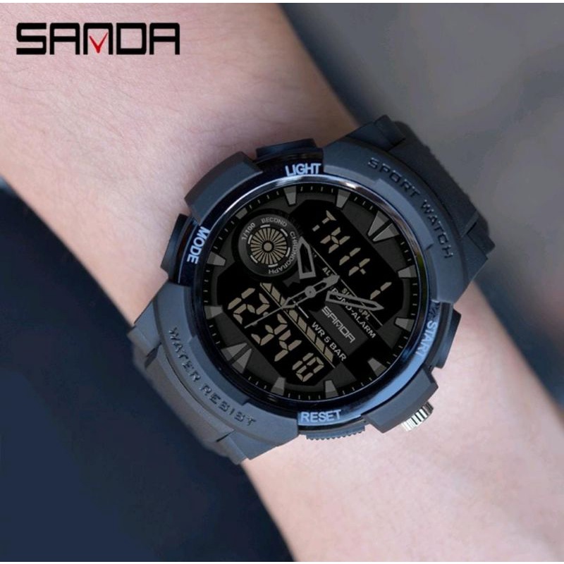 Jam Tangan SANDA Jam Tangan Pria Digital Analog Tali Rubber Shockproof Anti Air