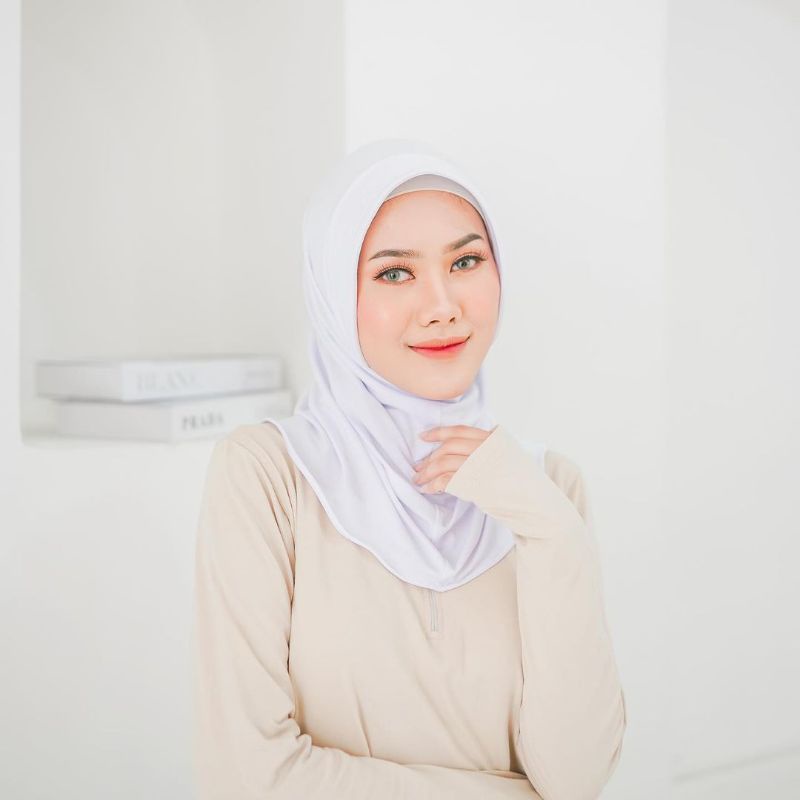 Bergo Jersey/ Bergo sport/ Khimar Sport/ Jilbab sport Size S || Termurah kualitas terbaik-Putih