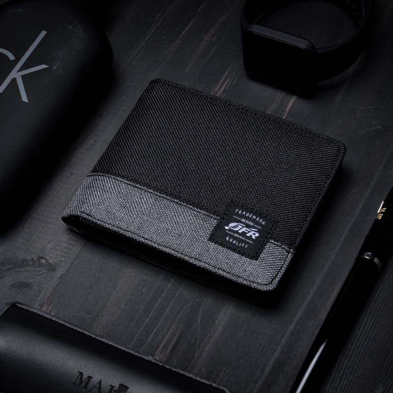 Dompet Pria Branded Bahan Kulit Kain Canvas Kanvas Free Box Exclusive JFR JP13-BLACK