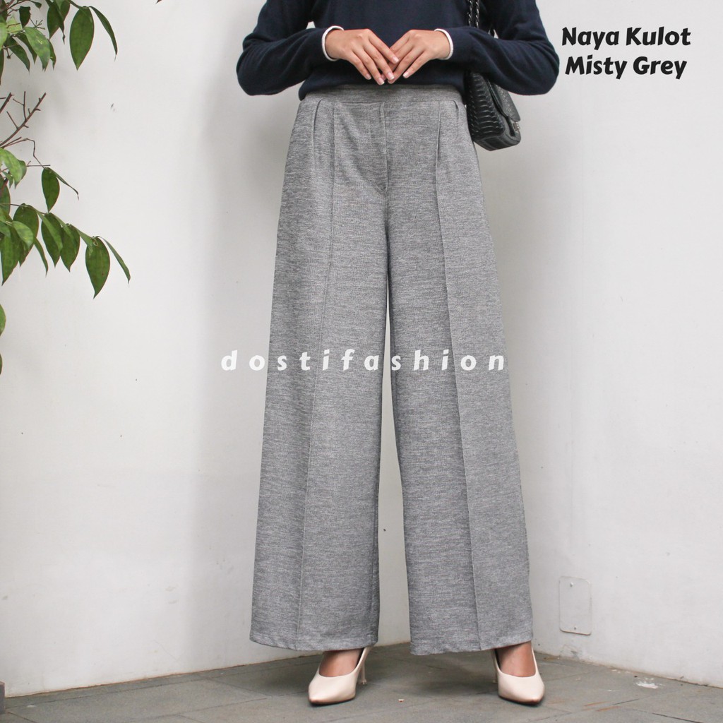 Naya Kulot Panjang Wanita Kerja Kantor Kuliah Sidang Formal Hitam Celana Bahan Kulot-MISTY GREY