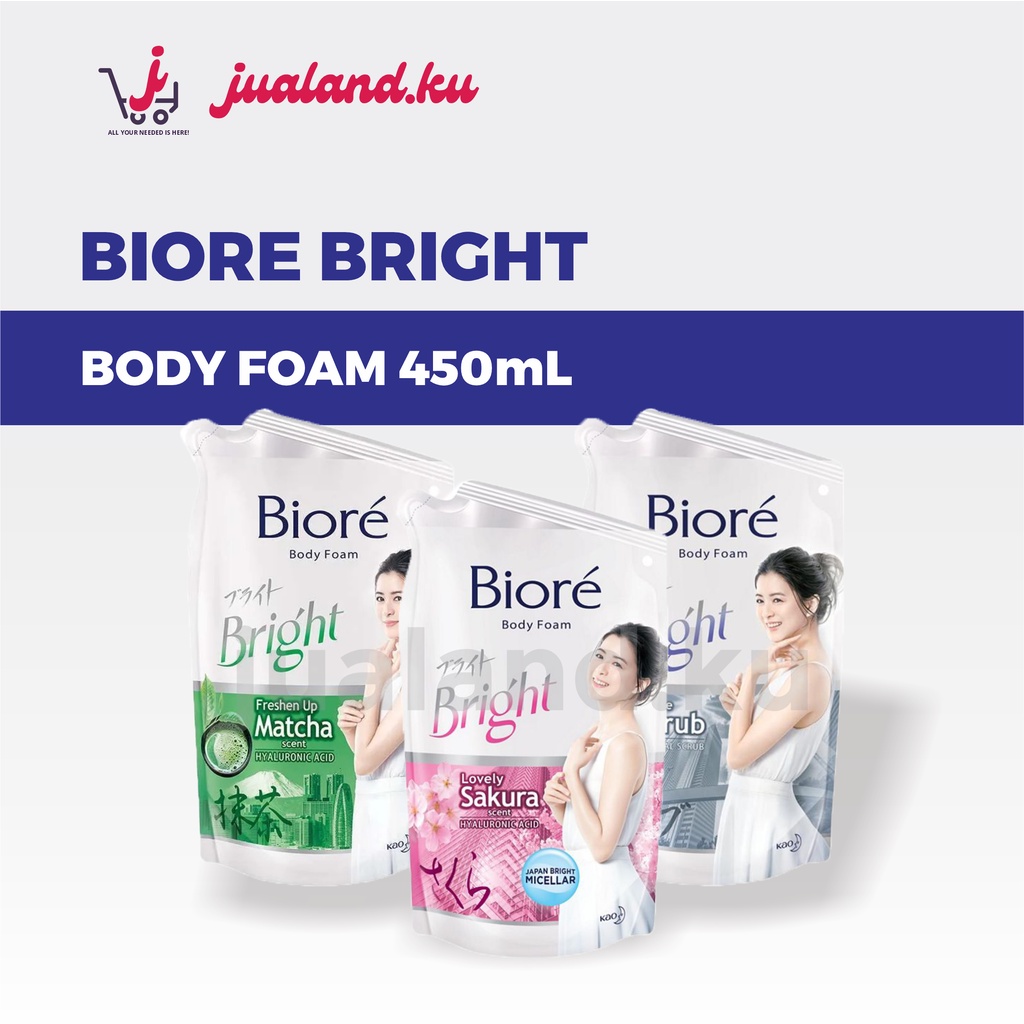 Biore Bright Body Wash Body Foam Sabun Mandi Cair Pouch Refill 450mL