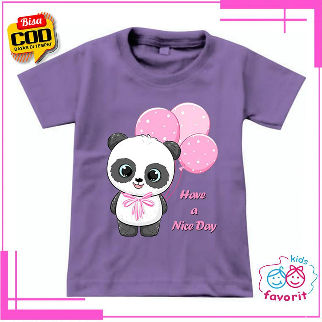 KAOS ANAK PEREMPUAN MOTIF PANDA LENGAN PENDEK SIZE 1 TAHUN - 10 TAHUN