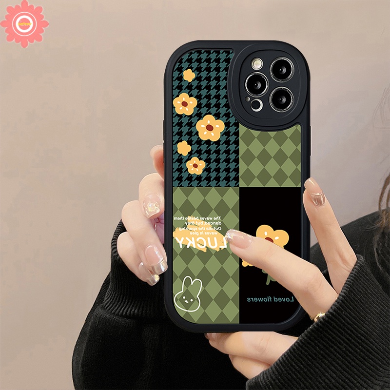 Casing Bunga Retro Mewah Redmi Note8 9 9s 10s 11 10 11s 11Pro 9pro 10pro Max Redmi 12C 9T 10 10C 9C NFC 9 9A POCO X3 Pro M3 X3 NFC Houndstooth Jahitan Kotak-Kotak Soft TPU Case