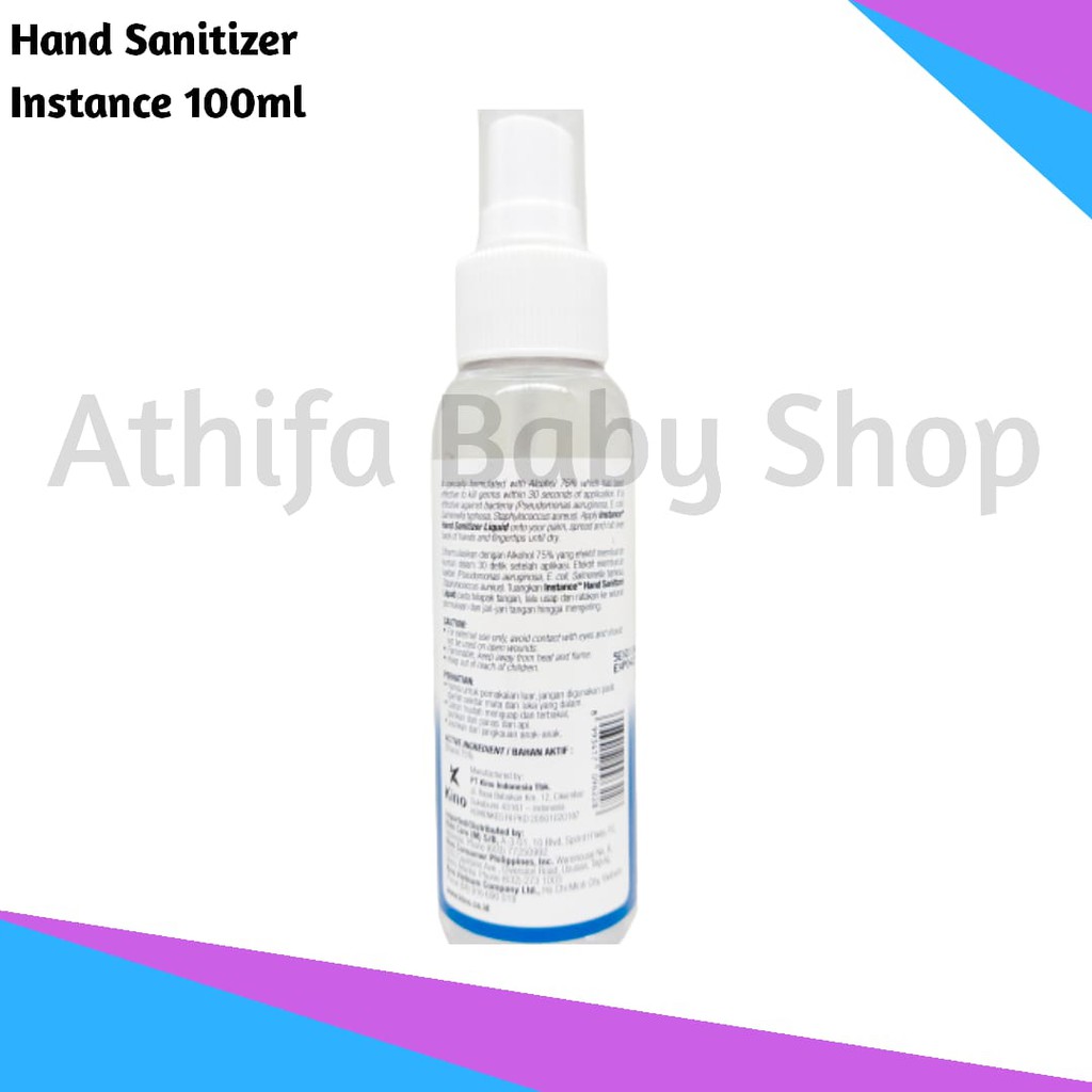 Instance Hand Sanitizer Spray Liquid 75% Alcohol 100ml Cairan Pembersih Tangan Kuman