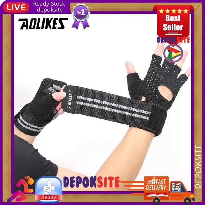 1 Pasang AOLIKES 113 Sarung Tangan Gym Gloves Fitness Gloves Half Finger Sport Gym Premium Men Women