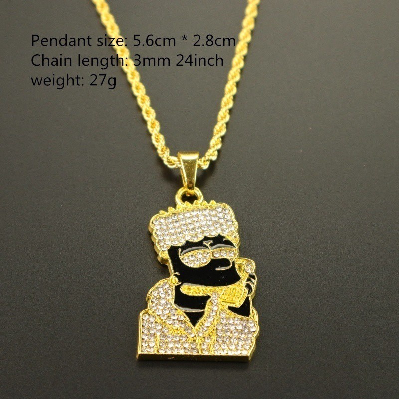 Kalung Liontin Lensa Kacamata Hitam 18K gold Hias Zircon Gaya Hip Hop Rock Untuk Pria