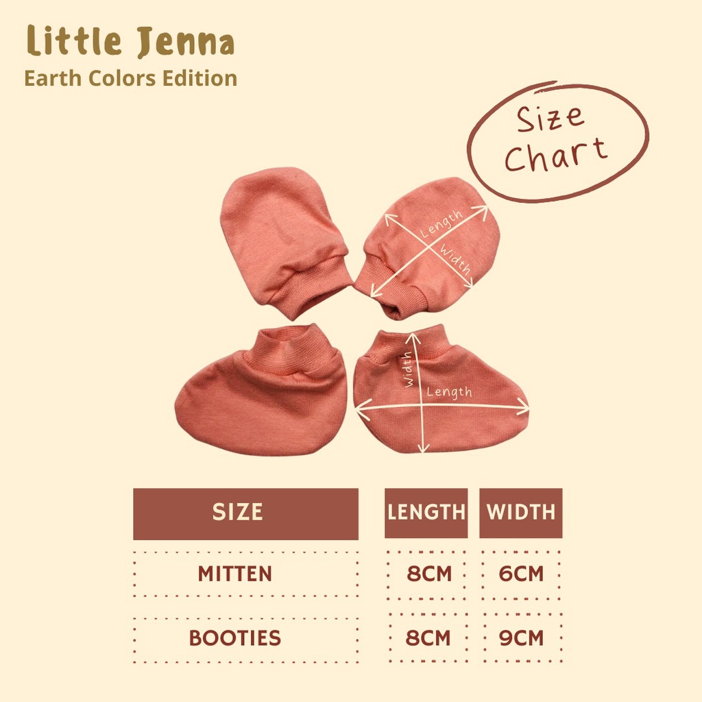 LITTLE JENNA - NEW BORN SET EARTHTONE SERIES ( Swaddle + Knot Hat + Mitten and Botties ) bedong, topi, dan set sarung tangan kaki bayi baru lahir