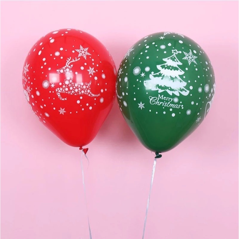 10Pcs Pack Red and Green Color Christmas Latex Print Balloons/ CHristmas Decorations for Santa Claus