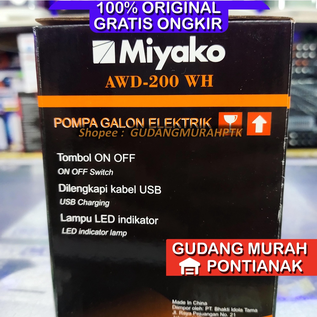 Pompa Galon Elektrik Miyako AWD 200 WH BERGARANSI 1 TAHUN ORIGINAL Putih