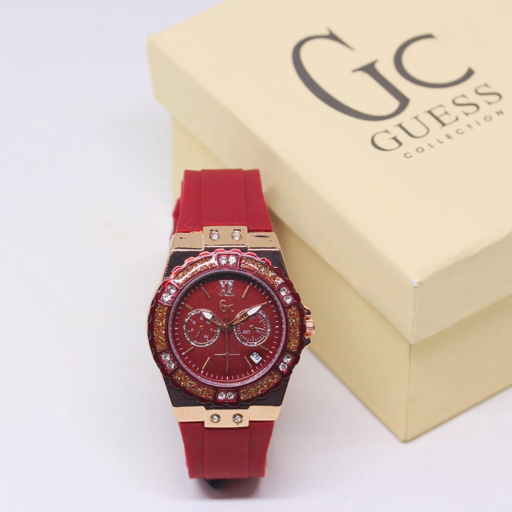 Jam Tangan Wanita Fashion E3753V Tali Rubber Tanggal Aktif Chrono Variasi Free Box Exclusive &amp; Baterai